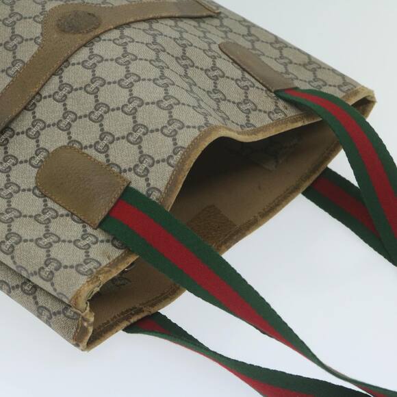 GUCCI GG Plus Supreme Web Sherry Line Tote Bag Beige Red Green - Picture 6 of 12